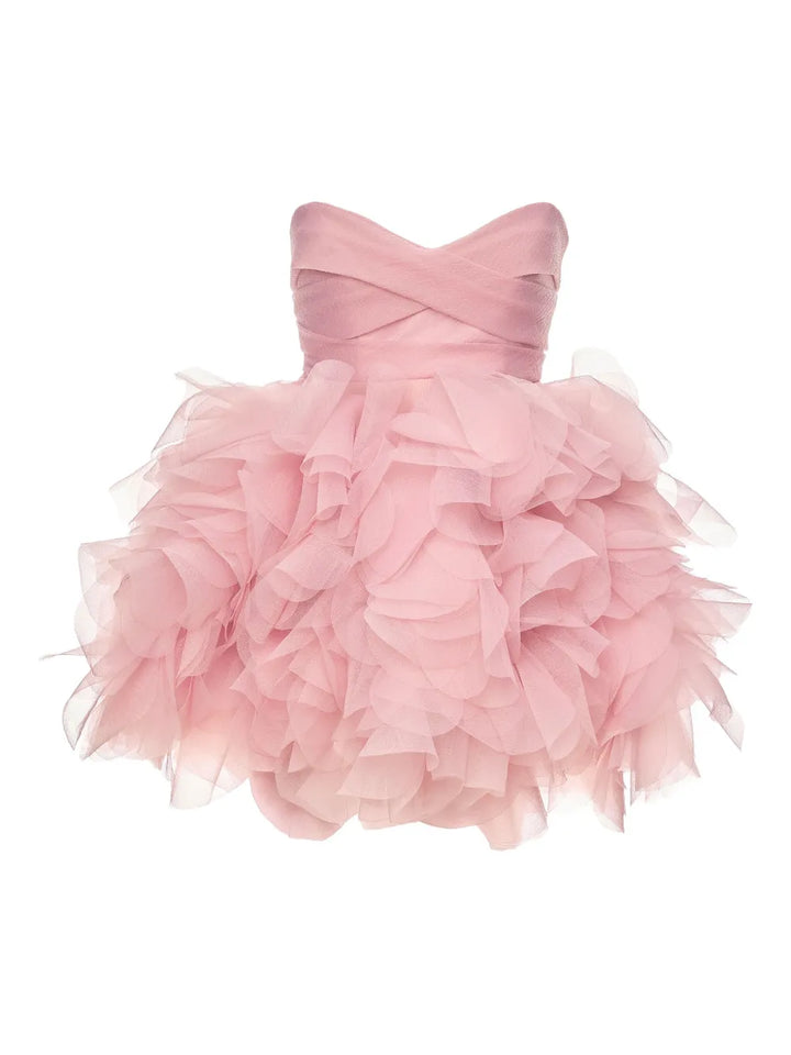 Ana Radu Ruffle Detail Minidress — Red/ Pink — Size XS — Front View