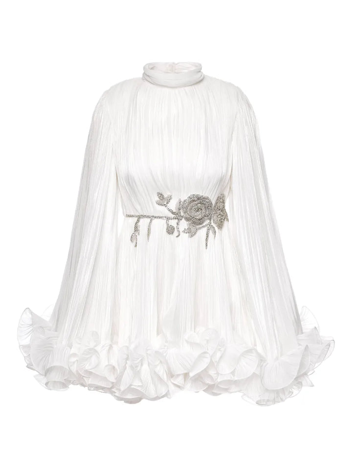Ana Radu Pleated Cape Mini Dress — White — Size XL — Front View