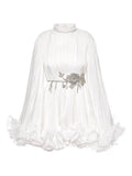 Ana Radu Pleated Cape Mini Dress — White — Size XL — Front View