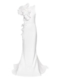 Ana Radu Ruffled Applique Gown — White — Size XS — Front View
