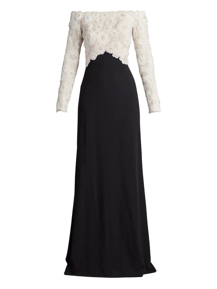 Tadashi Shoji Lace Inset Maxi Dress — White — Size S — Front View
