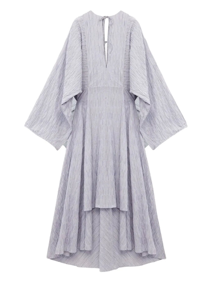 Loewe Pleated Tie Neck Midi Dress — Blue/ Red — Size XS — Front View