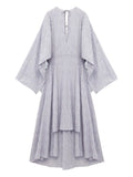 Loewe Pleated Tie Neck Midi Dress — Blue/ Red — Size XS — Front View