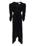 Isabel Marant Polka Dot Pattern Puff Sleeve Midi Dress — Black — Size XS — Front View