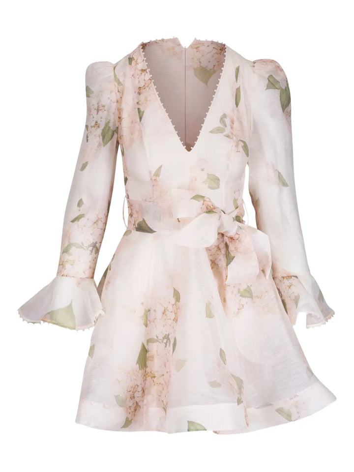 Zimmermann Floral Print Mini Dress — White/ Red — Size L — Front View