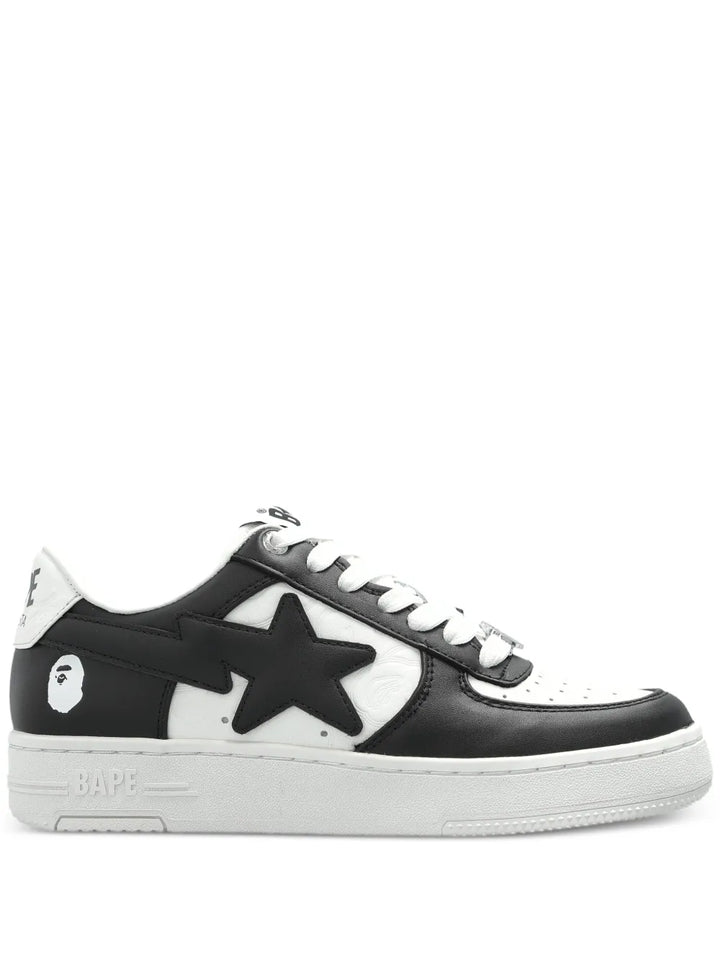 A Bathing Ape?Star Patch Low-Top Sneakers — Black / White — Size US M 3.5 - US W 5 — Front View