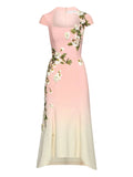 Oscar De La Renta Floral Embroidered Midi Dress — Red/ Pink — Size XS — Front View