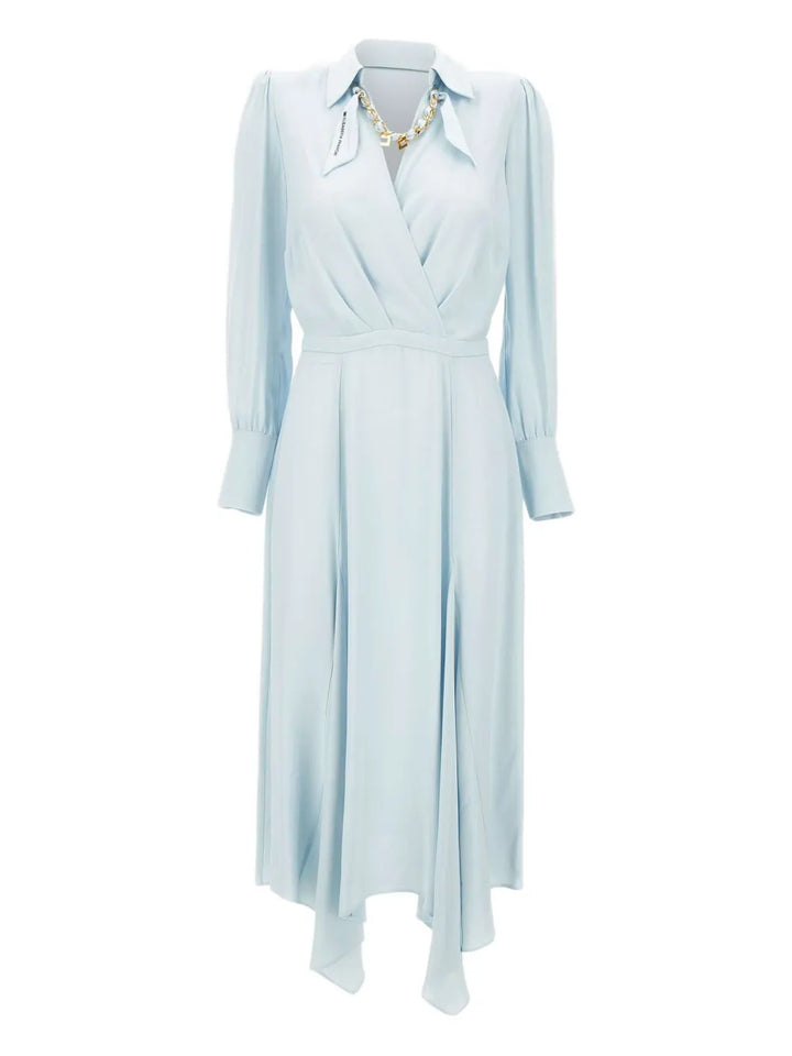 Elisabetta Franchi Georgette Midi Dress — Blue — Size XS — Front View