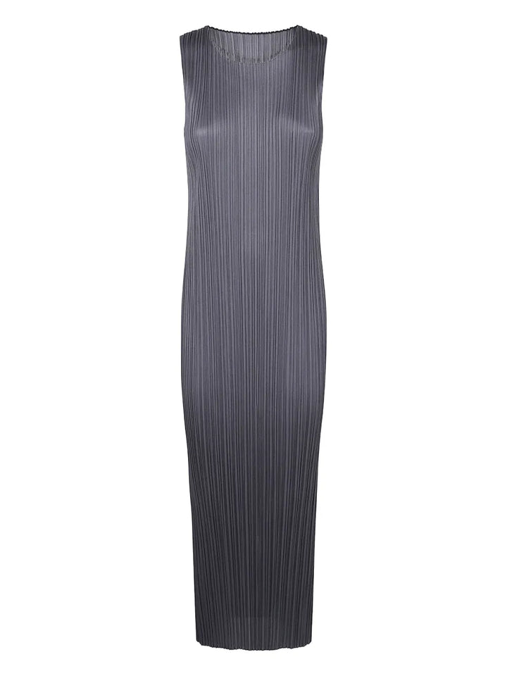 Pleats Please Issey Miyake Plisse Effect Dress — Grey — Size XS — Front View
