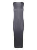 Pleats Please Issey Miyake Plisse Effect Dress — Grey — Size XS — Front View