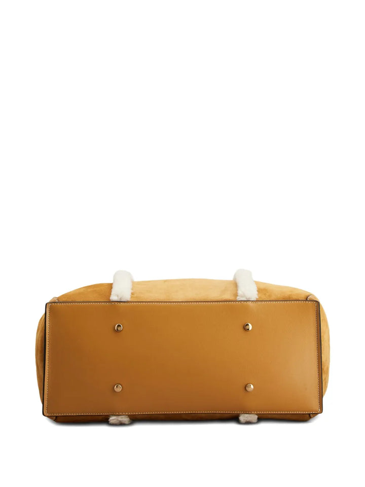 Tods Shearling Trimmed T Buckle Shoulder Bag — Same as shown — Size One Size — Back View