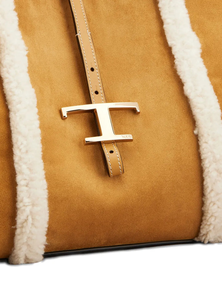 Tods Shearling Trimmed T Buckle Shoulder Bag — Same as shown — Size One Size — Top View