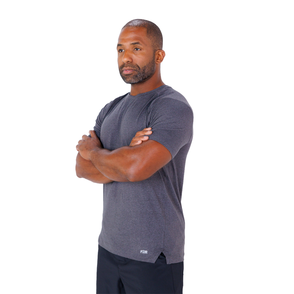 F2R Cationic Jersey Crew  Shortsleeve — Heather Red Mahogany — Size Small — Side View