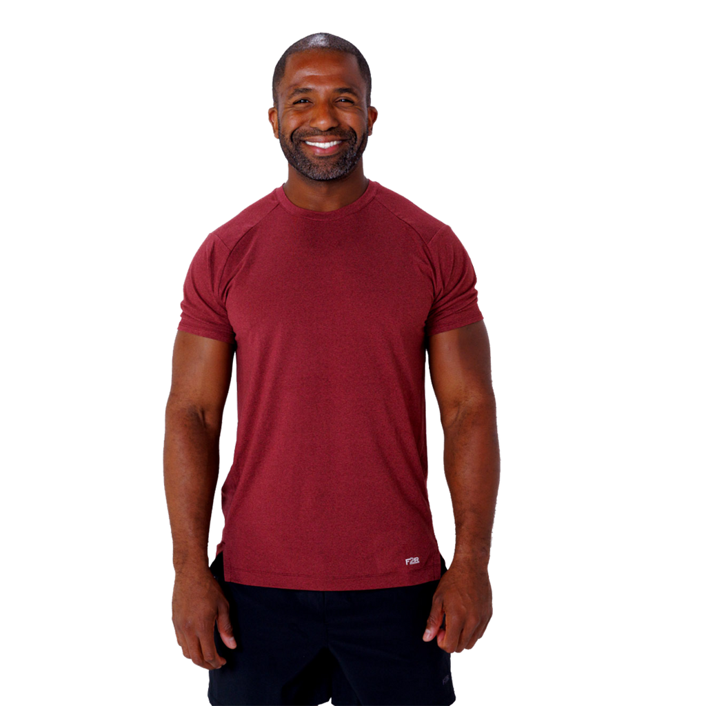 F2R Cationic Jersey Crew  Shortsleeve — Heather Red Mahogany — Size Small — Detail View