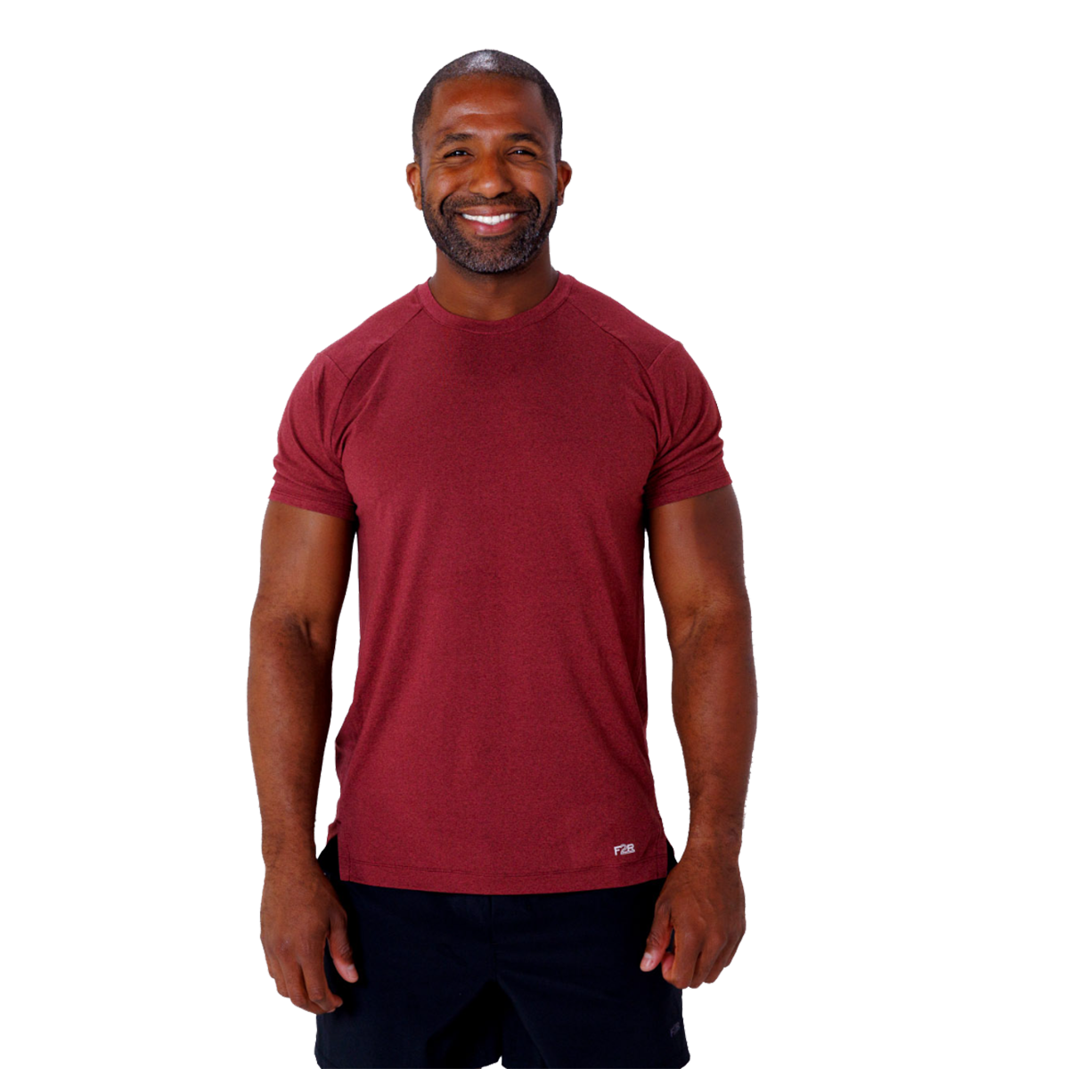 F2R Cationic Jersey Crew  Shortsleeve — Heather Red Mahogany — Size Small — Detail View