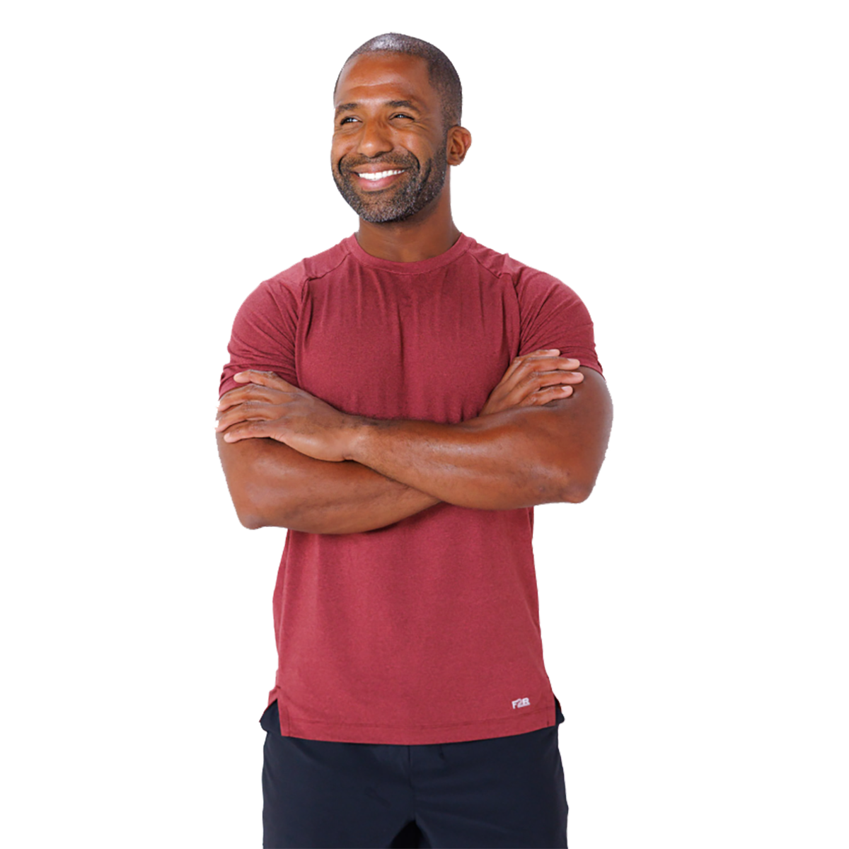 F2R Cationic Jersey Crew  Shortsleeve — Heather Red Mahogany — Size Small — Lifestyle View