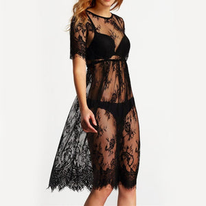 Transparent Dress Sleeve Beach Dress — Black — Size 2XL — Detail View