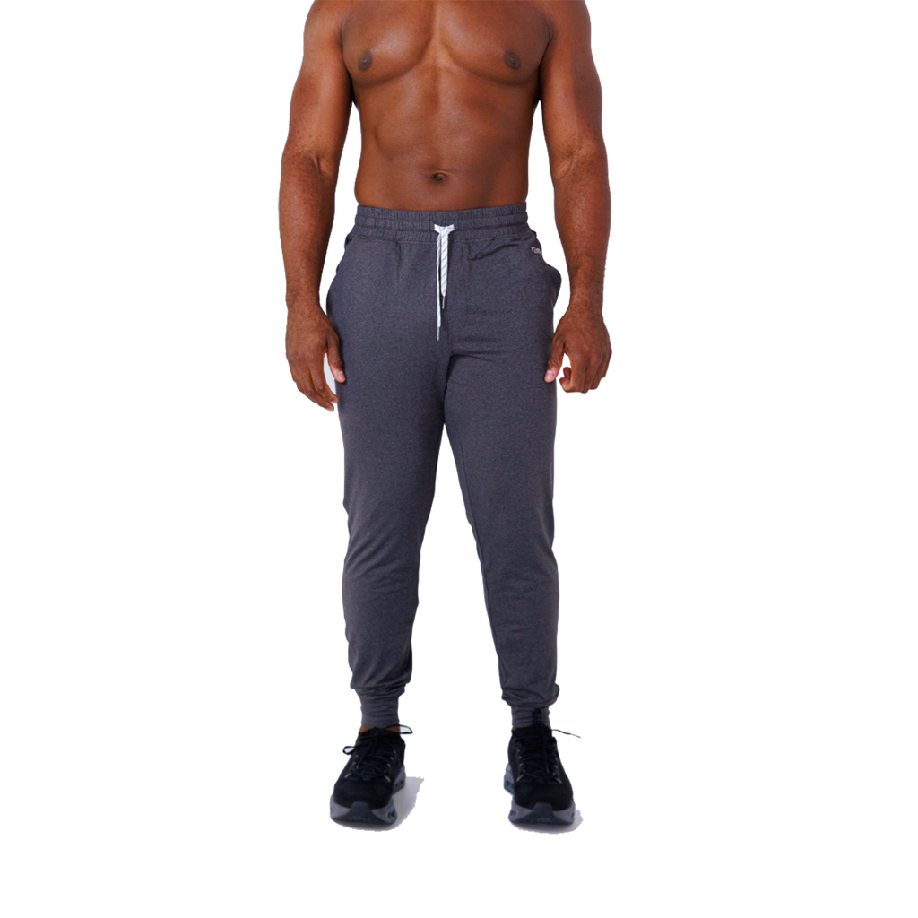 F2R Cationic Jersey Crew Basic Jogger — Heather Red Mahogany — Size Small — Front View