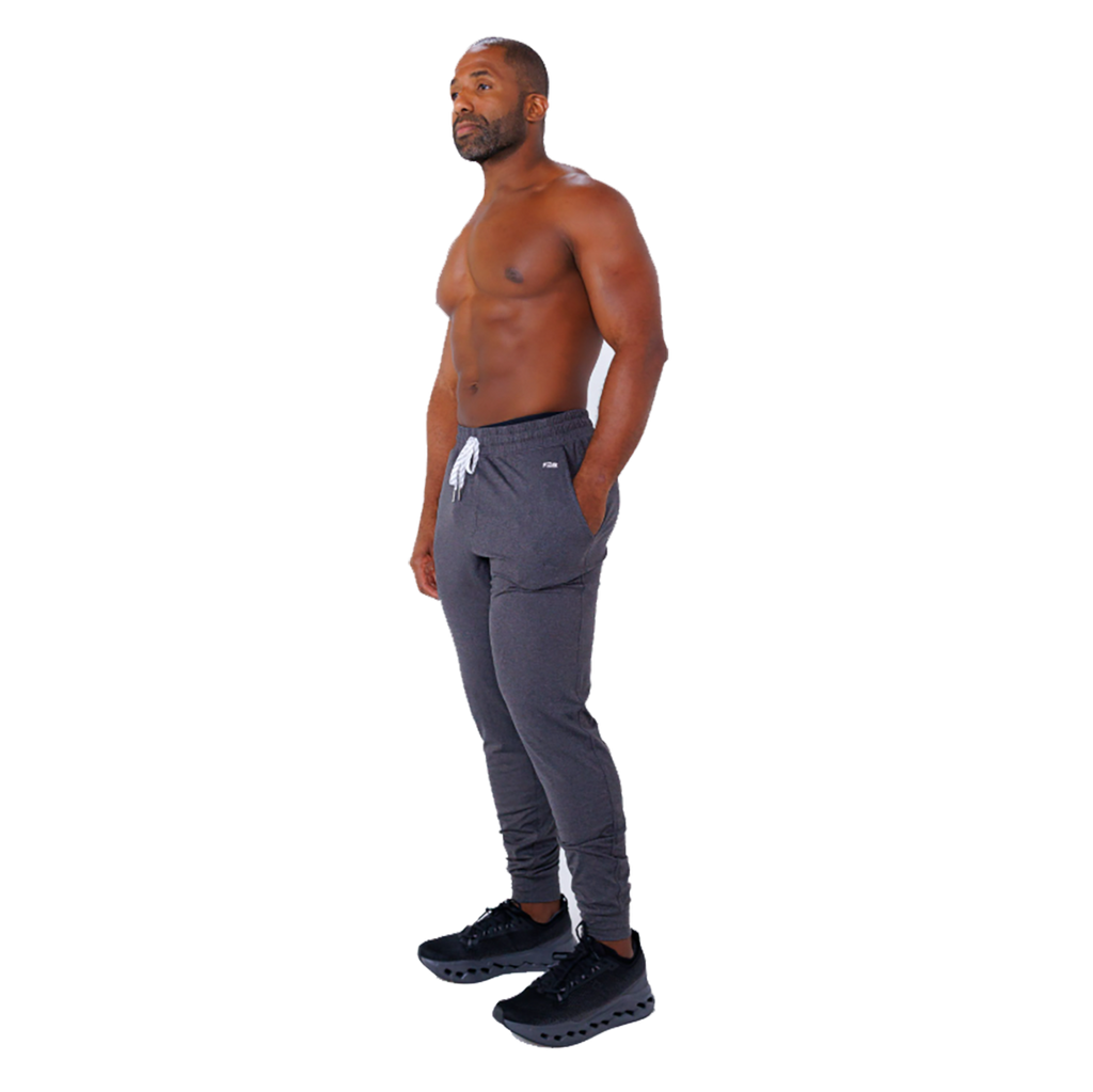 F2R Cationic Jersey Crew Basic Jogger — Heather Red Mahogany — Size Small — Side View