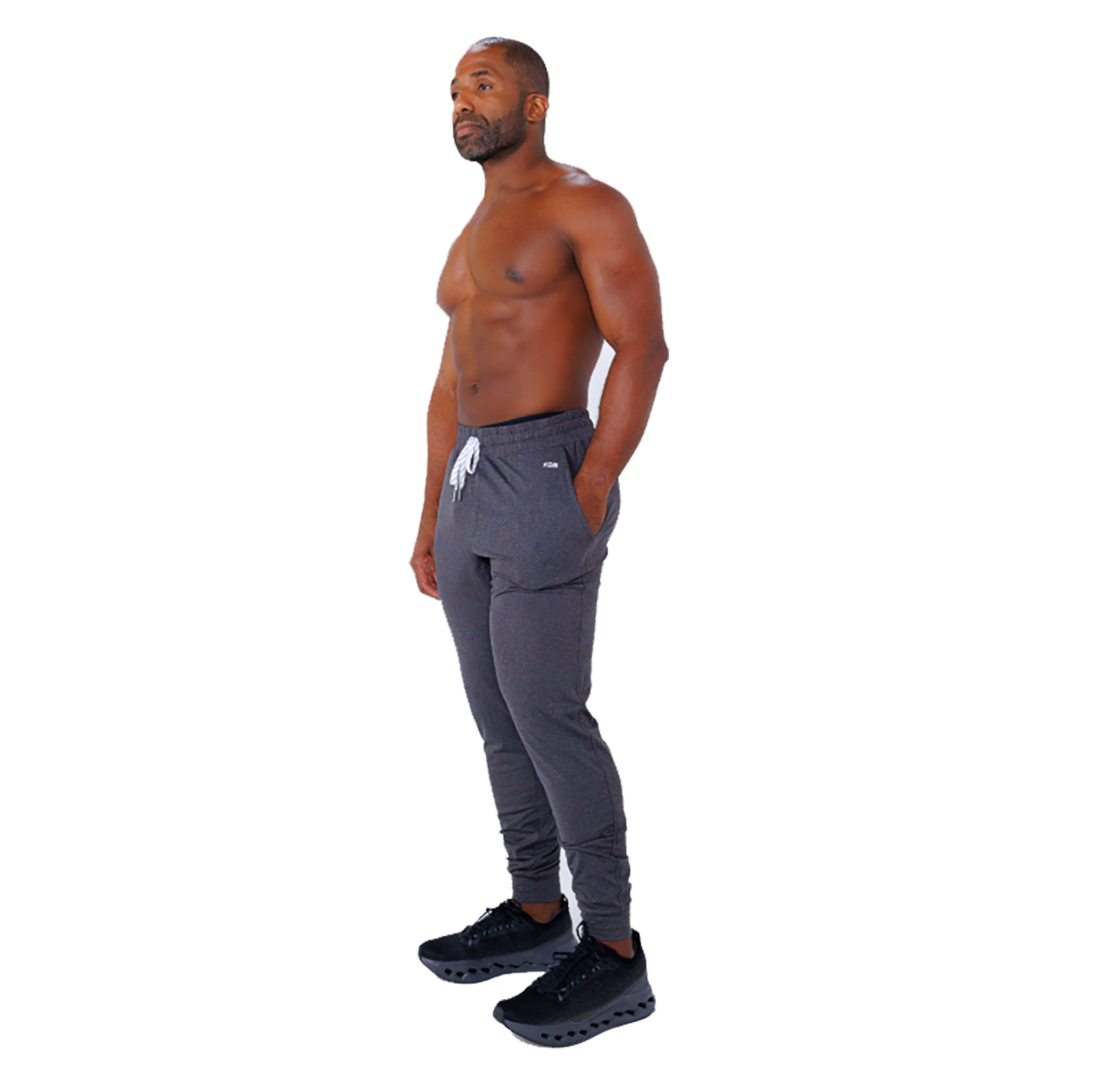 F2R Cationic Jersey Crew Basic Jogger — Heather Red Mahogany — Size Small — Side View