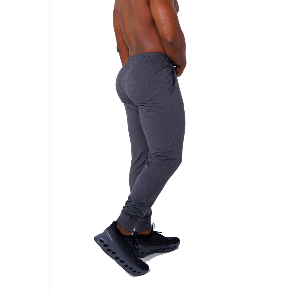 F2R Cationic Jersey Crew Basic Jogger — Heather Red Mahogany — Size Small — Back View
