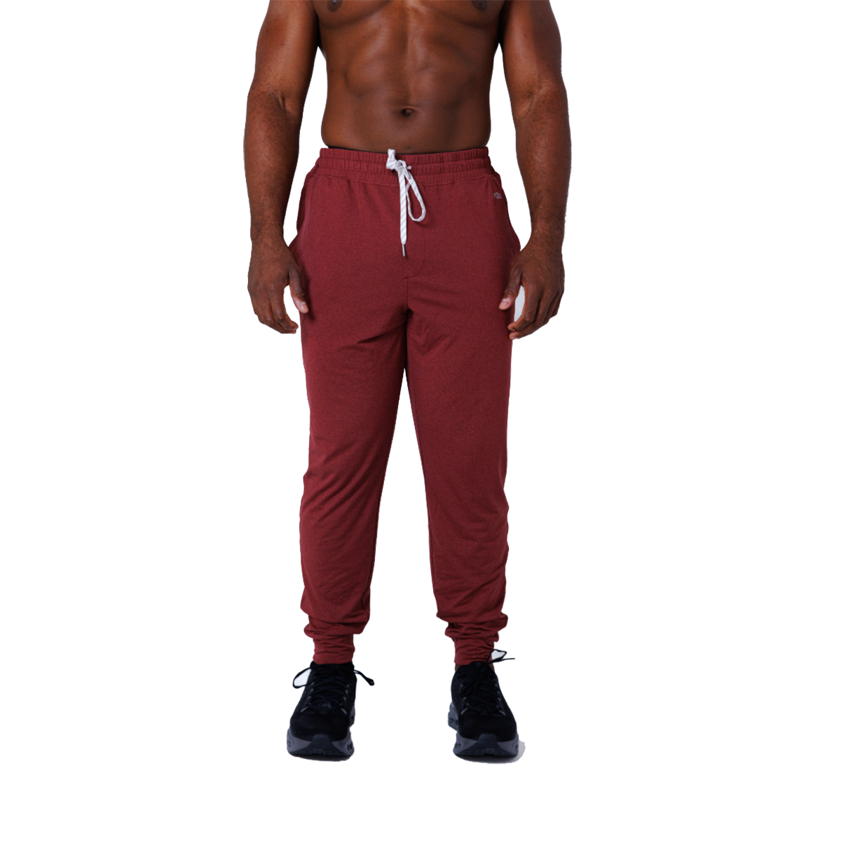 F2R Cationic Jersey Crew Basic Jogger — Heather Red Mahogany — Size Small — Lifestyle View