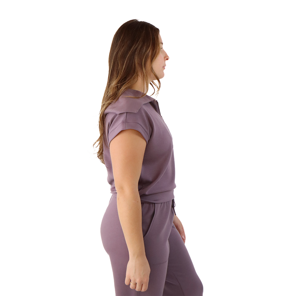 F2R Softlite Shortsleeve 1/2 Zip W Oversized Collar — Blue Blizzard — Size XSmall — Lifestyle View