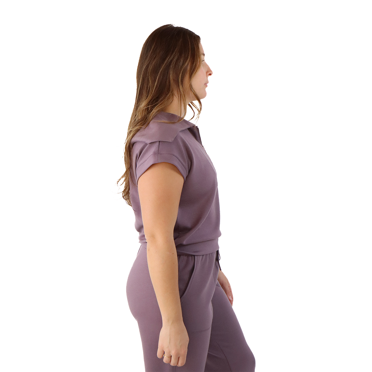 F2R Softlite Shortsleeve 1/2 Zip W Oversized Collar — Blue Blizzard — Size XSmall — Lifestyle View