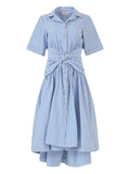 Rosie Assoulin Striped Midi Dress — Blue/ Navy/ Red — Size S — Front View