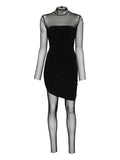 Norma Kamali Mesh Panelled Draped Mini Dress — Black — Size S — Front View