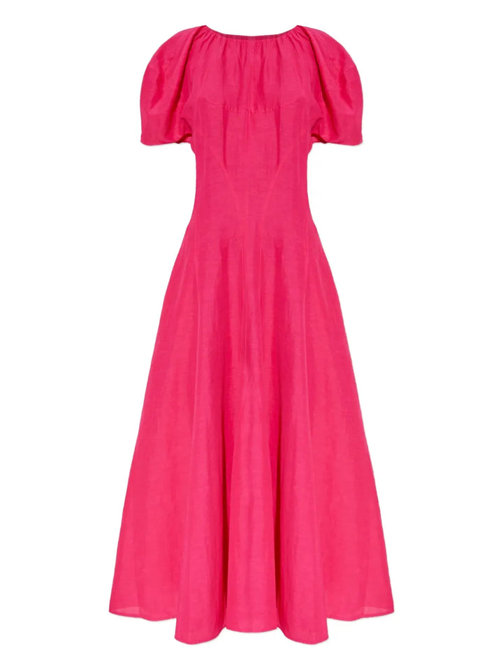 Tory Burch Balloon Sleeve Midi Dress — Pink — Size M — Front View