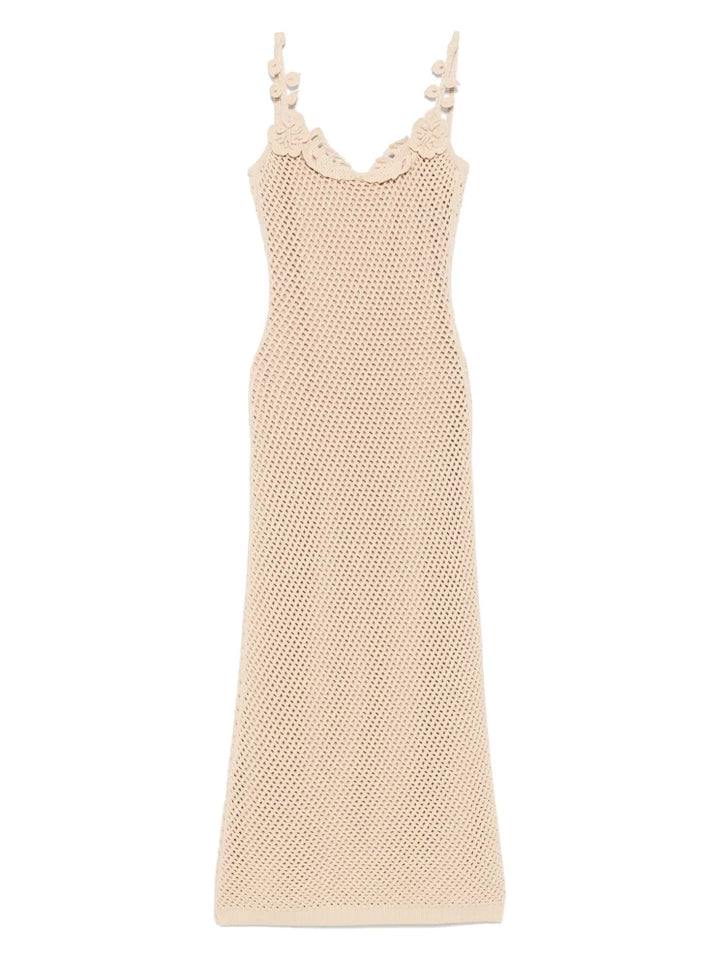 Elie Saab Floral Applique Mesh Dress — Beige — Size S — Front View