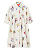 La Doublej Sunburst Floral Print Puff Sleeve Mini Dress — White/ Red — Size XS — Front View