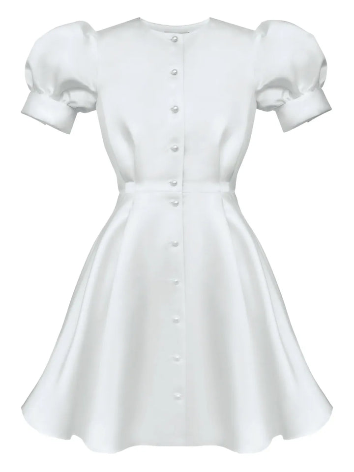 Post Meridiem Button Down Mini Dress — White/ Red — Size XS — Front View