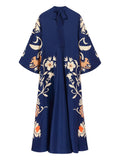 La Doublej Floral Print Bell Sleeve Maxi Dress — Blue — Size M — Front View