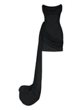 Post Meridiem Corset Chiffon Train Mini Dress — Black — Size XS — Front View