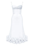 Post Meridiem Draped Bodice Flounced Bustier Dress — White — Size XS — Front View