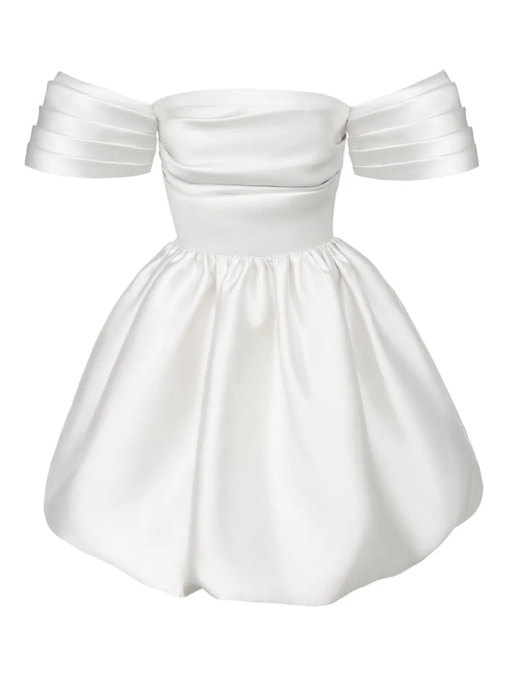 Post Meridiem Draped Bodice Duffy Skirt Mini Dress — White — Size XS — Front View