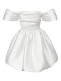 Post Meridiem Draped Bodice Duffy Skirt Mini Dress — White — Size XS — Front View