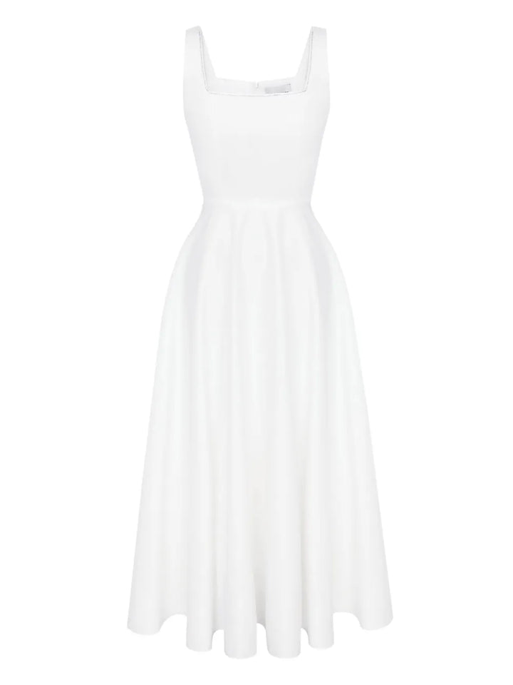 Post Meridiem Decorated Bodice Midi Dress — White/ Red — Size XXL — Front View