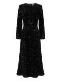 Post Meridiem Sequin Embellished Velvet Midi Dress — Black — Size S — Front View