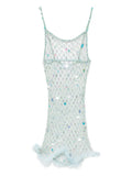 Roberta Einer Feather Trim Mesh Mini Dress — Blue — Size XS — Front View
