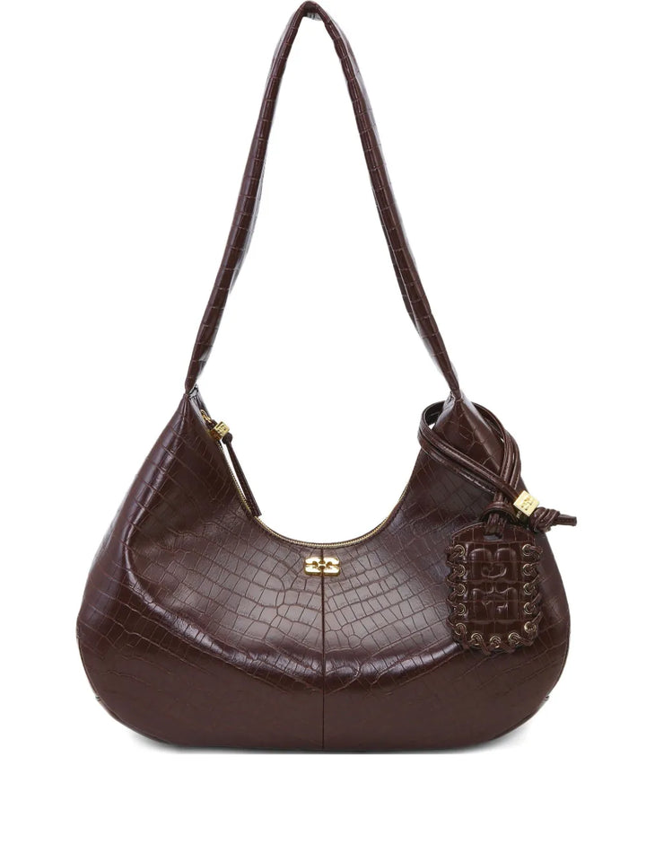 Ganni Medium Croc Embossed Shoulder Bag — Same as shown — Size One Size — Front View