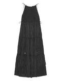 Ganni Tie Strap Smocked Maxi Dress — Black — Size XS — Front View