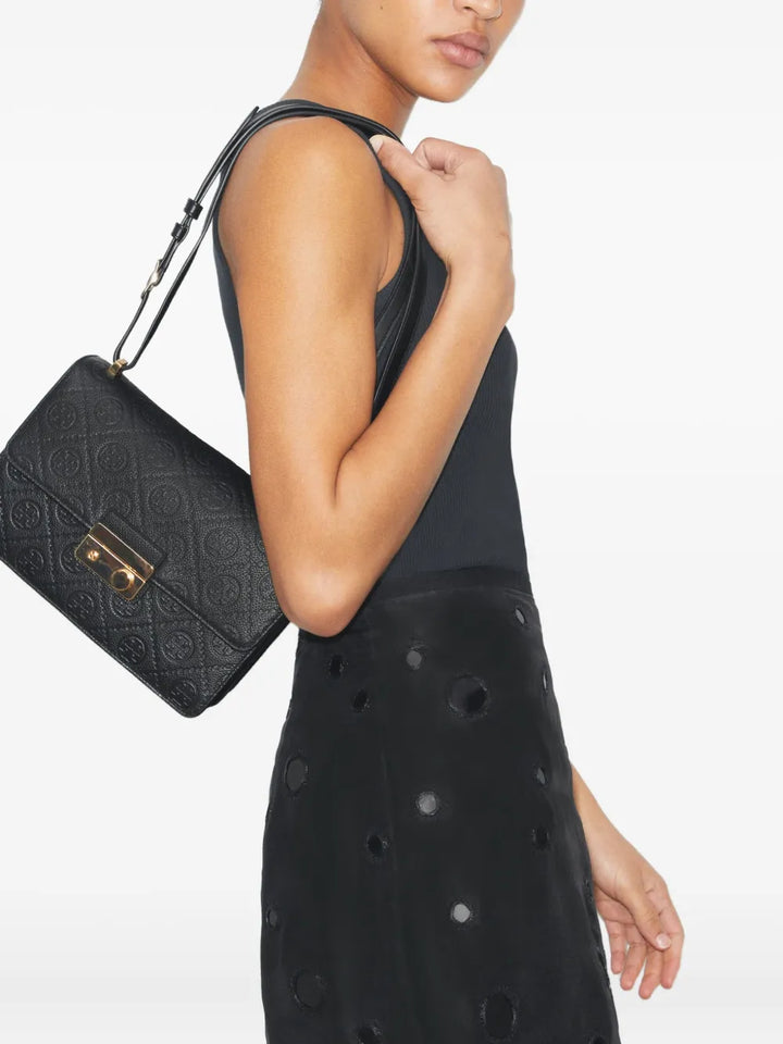 Tory Burch T Monogram Embossed Leather Shoulder Bag — Same as shown — Size One Size — Side View