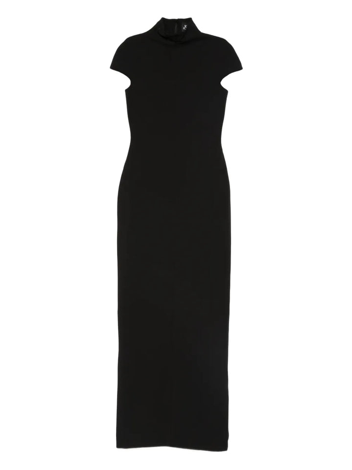 Solace London Lang High Neck Short Sleeve Maxi Dress — Black — Size M — Front View
