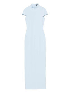 Solace London Lang Mock Neck Maxi Dress — Blue — Size XS — Front View