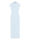 Solace London Lang Mock Neck Maxi Dress — Blue — Size XS — Front View
