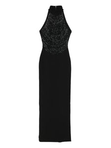 Solace London Portia Embellished Halterneck Maxi Dress — Black — Size XS — Front View