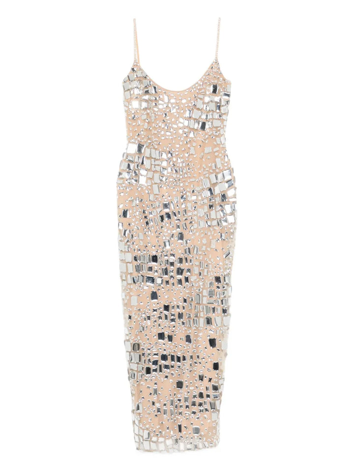 Georges Hobeika Embellished Midi Dress — Beige — Size XS — Front View